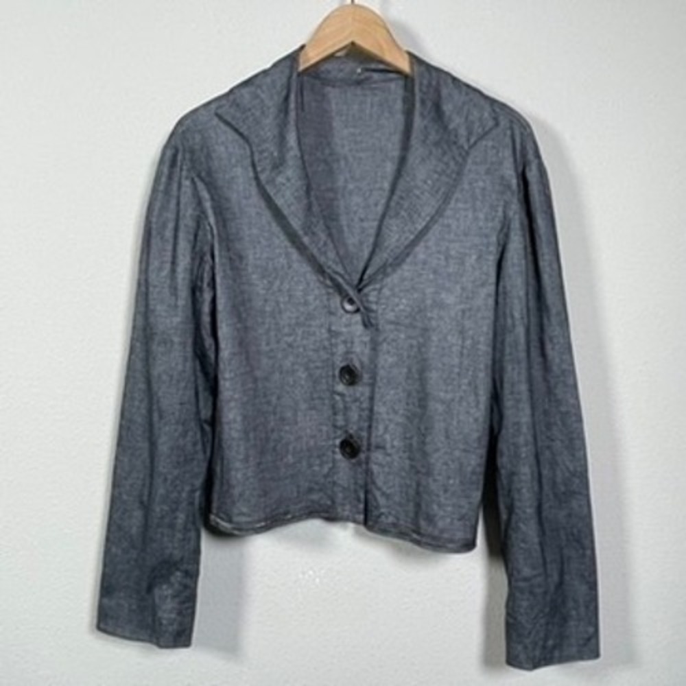 Peter Cohen Linen Blend Cropped Blazer Quiet Luxury M Gray Dark Academia